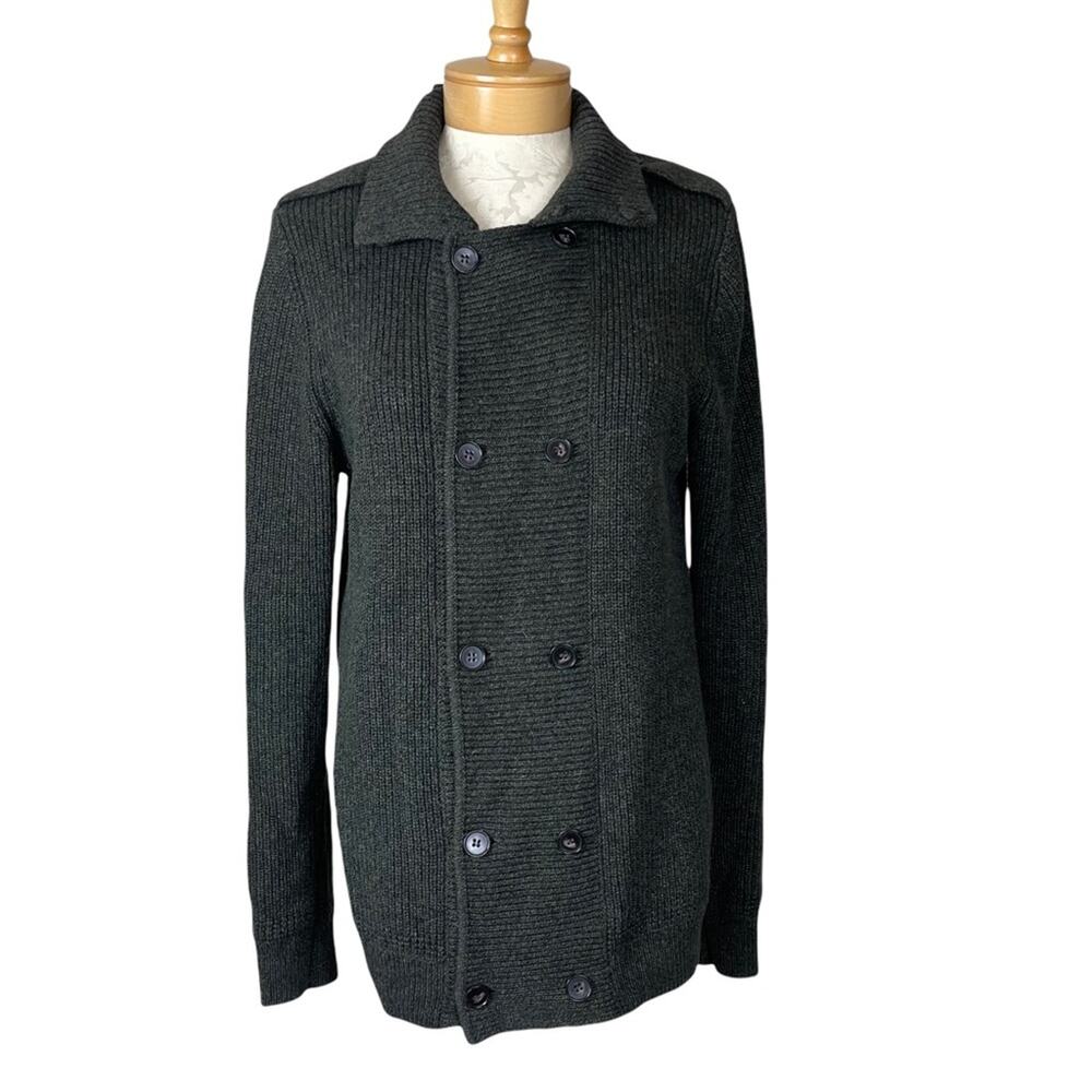 H&M Ribbed Double Breasted Long Sleeve Tunic Length Heather Green Size Small